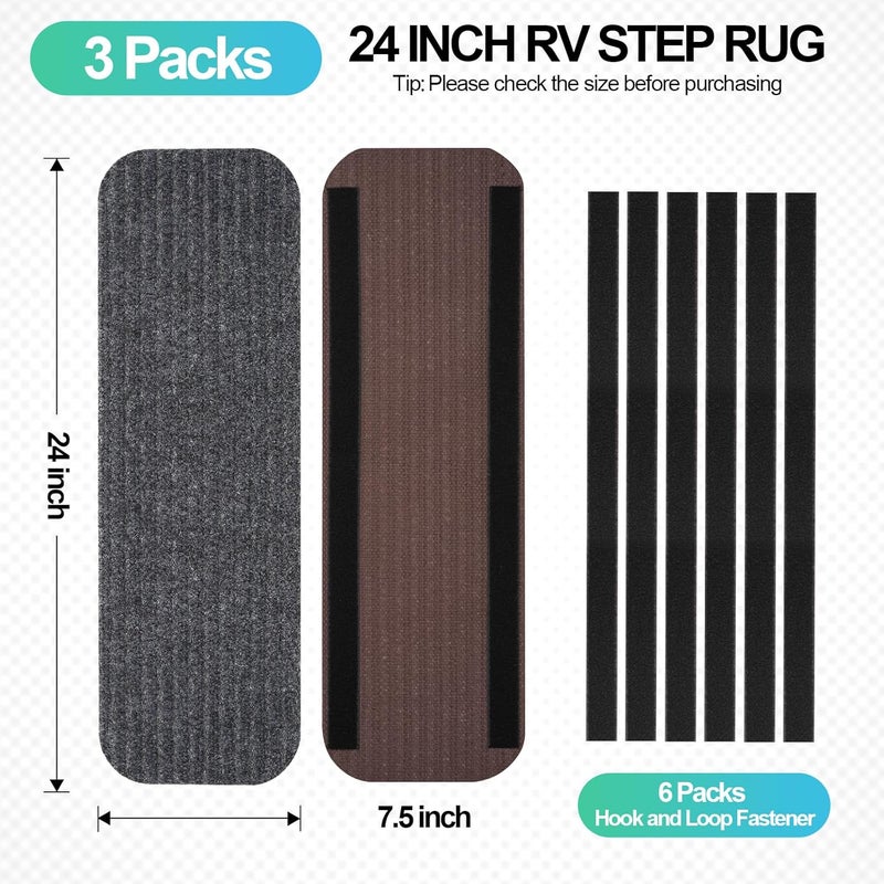 ESUDNT RV Step Covers Rug 3 Pack Stair Covers Carpets for Mobile Home, Camper, 24 inch Wide (24”*7.5”, Black) - Image 2